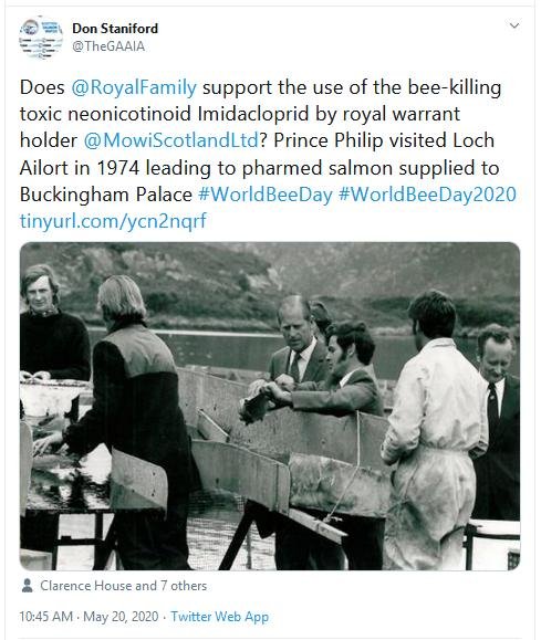 PR Imidacloprid trial in Loch Ailort by Mowi 20 May 2020 Tweet #3 Royal Family World Bee Day