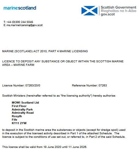 MS 18 June 2020 Licence to deposit any sustance Ardnish #1