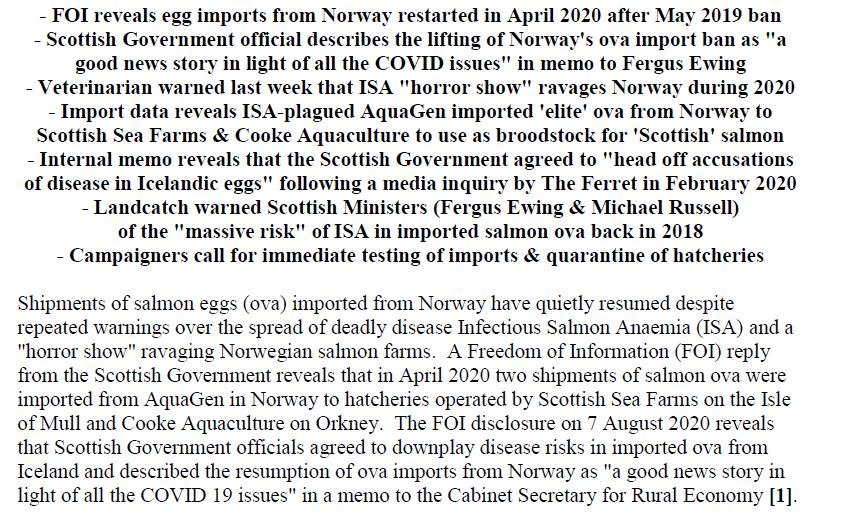 PR Norwegian Salmon Ova Slip Back Into Scotland 25 August 2020 #2 PR Norwegian Salmon Ova Slip Back Into Scotland 25 August 2020 #2