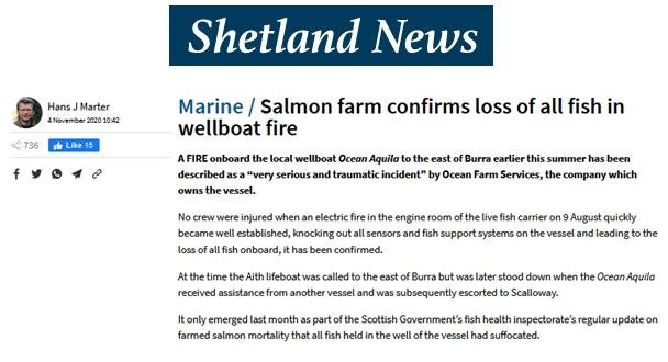 Shetland News on wellboat fire 4 Nov 2020 #1