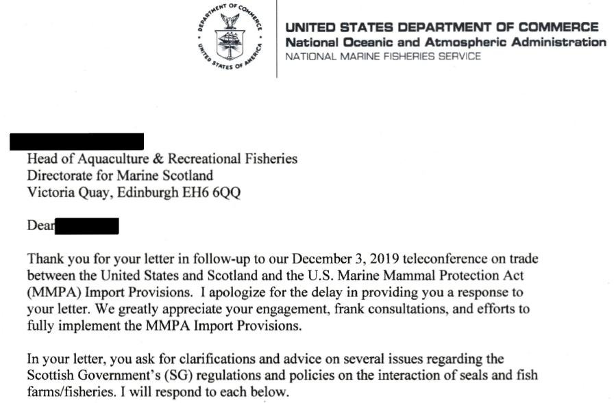 FOI SG MMPA 29 Oct 2020 NOAA letter to SG Intro