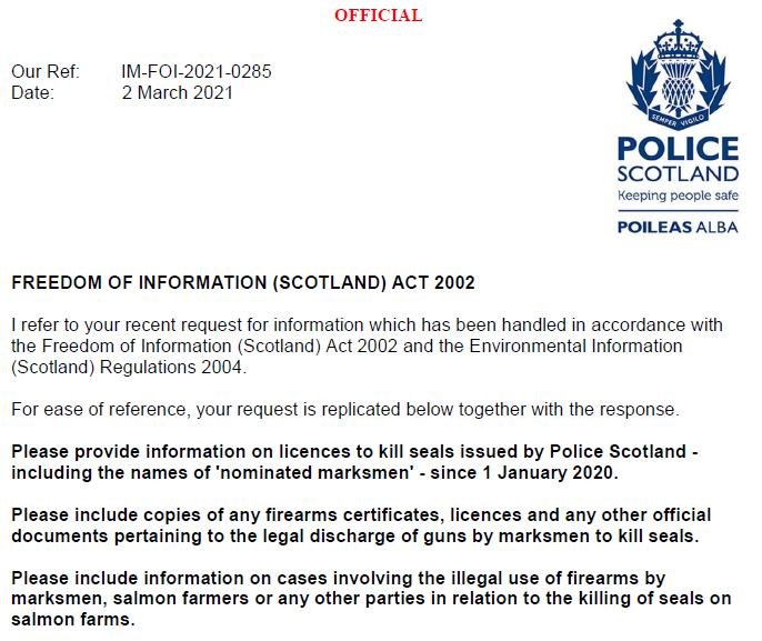 Police Scotland FOI refusal 2 March 2021 re marksmen & prosecutions #1