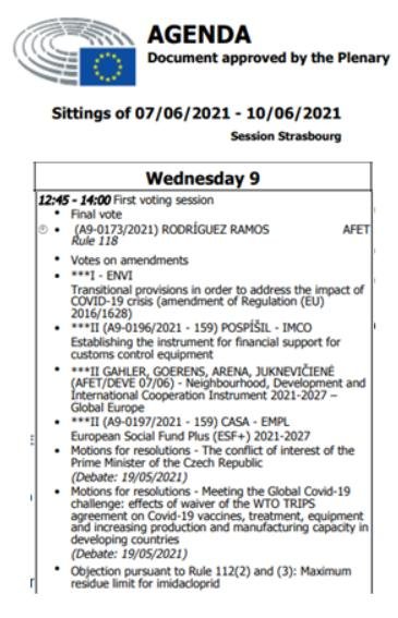 EP vote 9 June 2021 #8 agenda