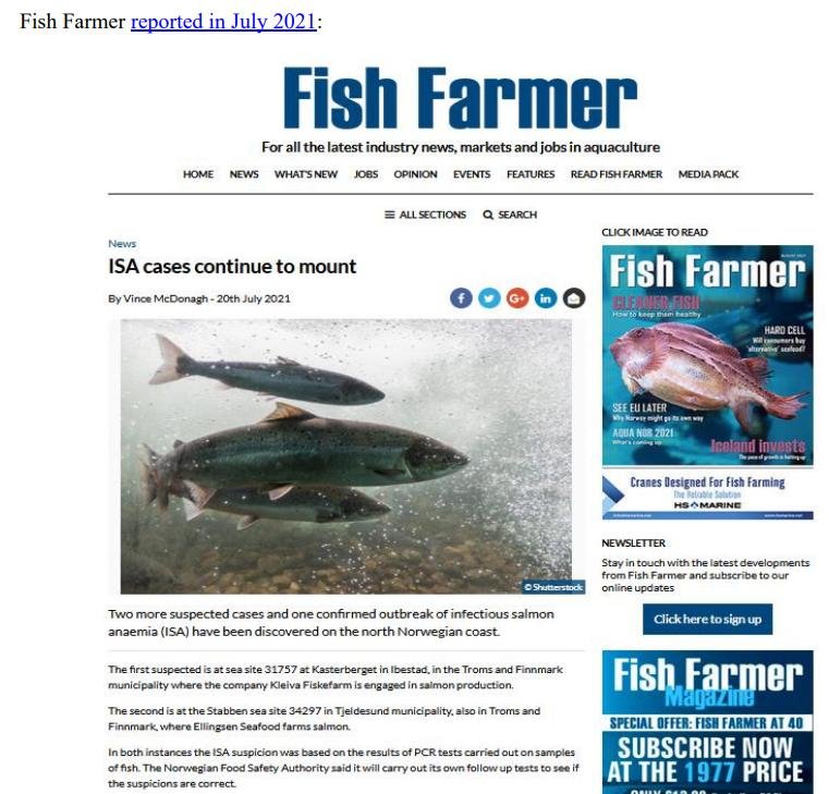 Media Backgrounder Norway Infectious Salmon Aquacalypse Going Global Since 1984 August 2021 #2
