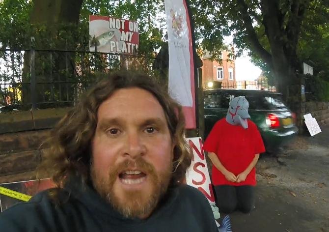 Stein protest photo Birkenhead School #Don to camera