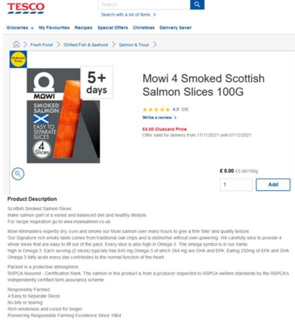 ASA complaint ad Mowi in Tesco