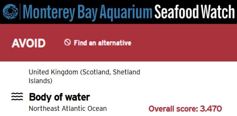 MBA Seafood Watch 6 Dec 2021 Avoid Worst ranked 1 to 19 #8 Scotland Shetland