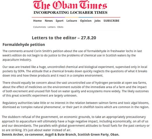 Oban Times letter 27 Aug 2020 Dennis Archer