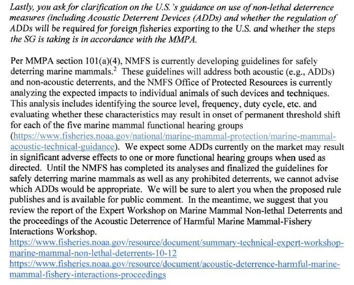 FOI SG MMPA 29 Oct 2020 NOAA letter to SG #ADD