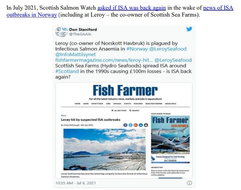 Media Backgrounder Scottish Salmon Recurring ISA Nightmare August 2021 #10 Media Backgrounder Scottish Salmon Recurring ISA Nightmare August 2021 #10