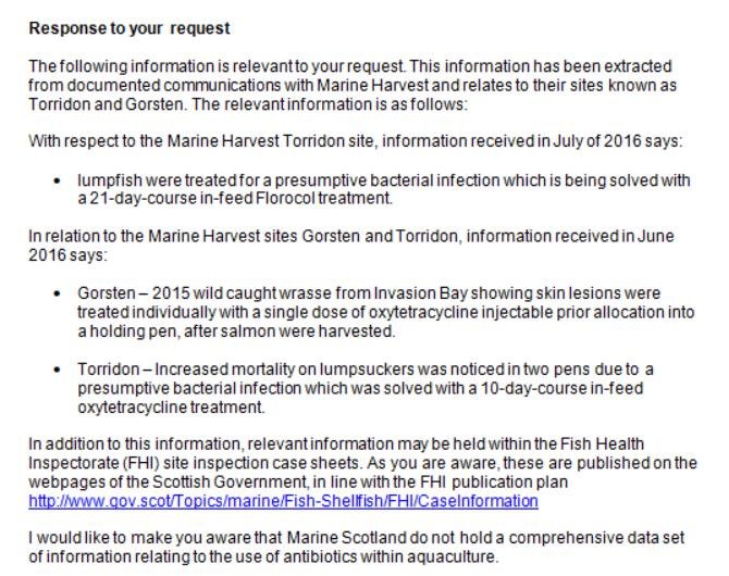 SG on antibiotics in cleaner fish FOI 2017 SG on antibiotics in cleaner fish FOI 2017