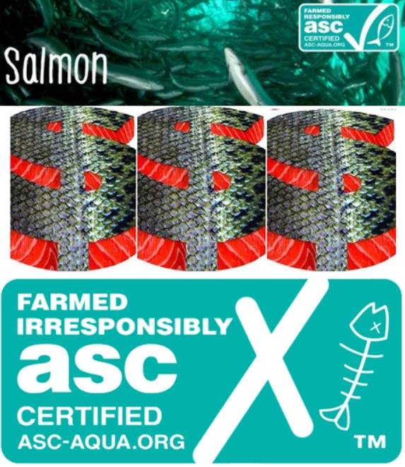 ASC spoof logo Irresponsibly Farmed with $$$$$ ASC spoof logo Irresponsibly Farmed with $$$$$