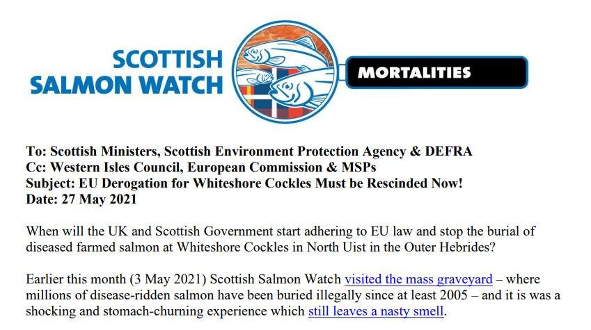 Whiteshore Cockles Letter to SG SEPA DEFRA re EU Derogation 27 May 2021 #1 Whiteshore Cockles Letter to SG SEPA DEFRA re EU Derogation 27 May 2021 #1