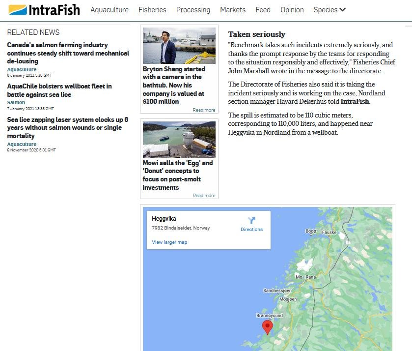 Intrafish on Ectosan spill in Norway 20 July 2022 #2