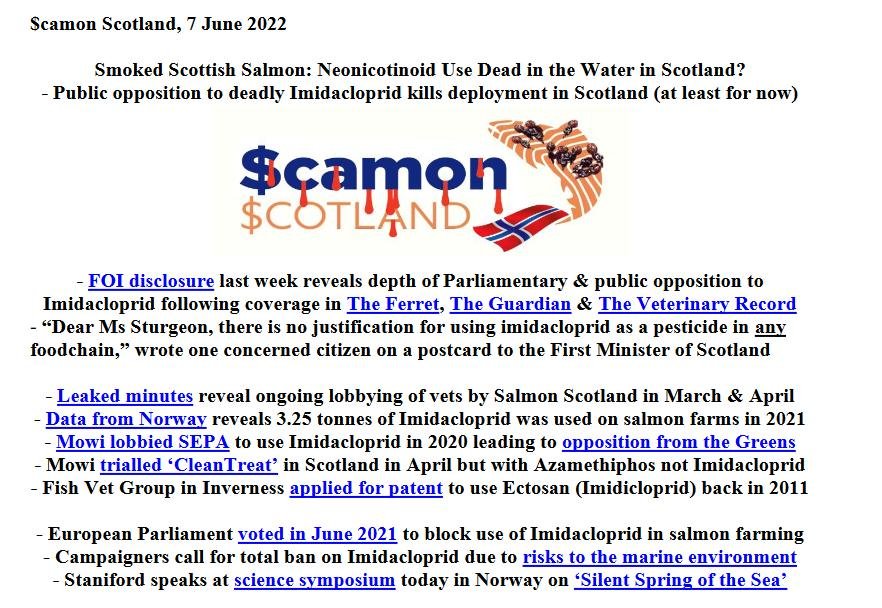 PR Neonicotinoid Dead in the Water for Scottish Salmon 7 June 2022 #1 PR Neonicotinoid Dead in the Water for Scottish Salmon 7 June 2022 #1
