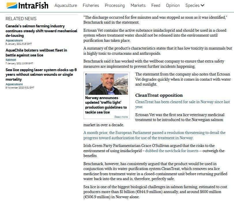 Intrafish on Ectosan spill in Norway 20 July 2022 #3