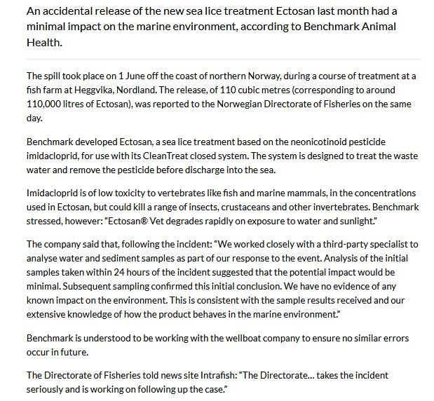 Intrafish on Ectosan spill in Norway 20 July 2022 #8 Fish Farmer