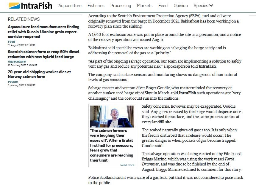 Intrafish on toxic barge 2 Sept 2022 #2 Intrafish on toxic barge 2 Sept 2022 #2