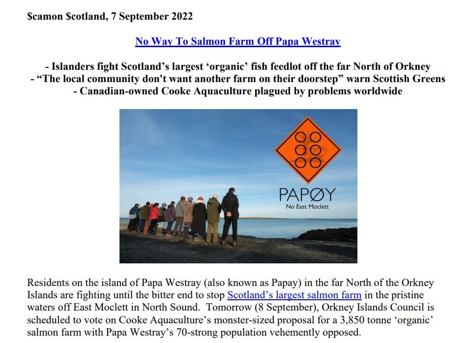 Media Advisory No Salmon Farm Papa Westray 7 September 2022 #1 Media Advisory No Salmon Farm Papa Westray 7 September 2022 #1
