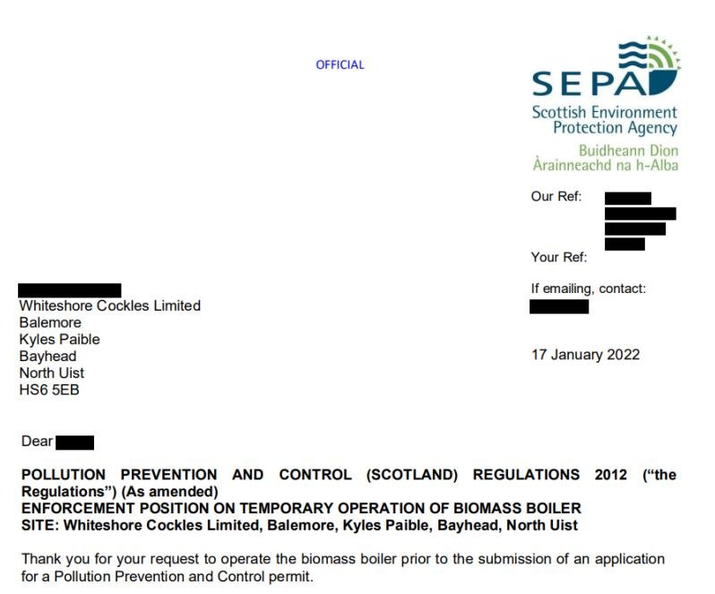 FOI Dossier on Whiteshore Cockles December 2022 #7 SEPA Jan 2022