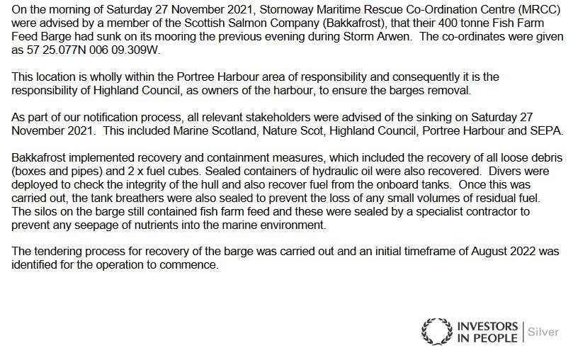 FOI MCA Portree barge sinking 1 Nov 2022 #2 FOI MCA Portree barge sinking 1 Nov 2022 #2
