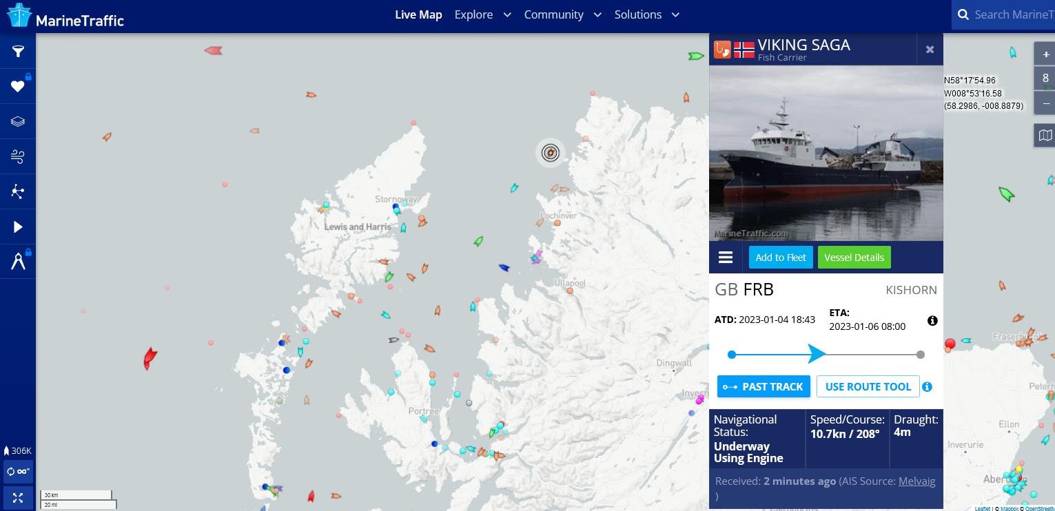 Viking Saga 5 Jan 2023 near Lochinver heading South 11am Viking Saga 5 Jan 2023 near Lochinver heading South 11am