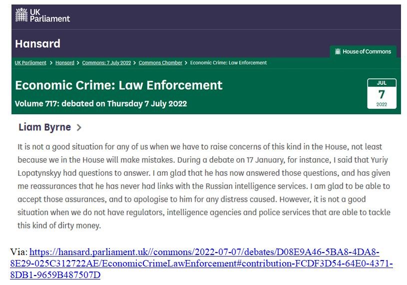 Liam Byrne MP apology 7 July 2022 Liam Byrne MP apology 7 July 2022