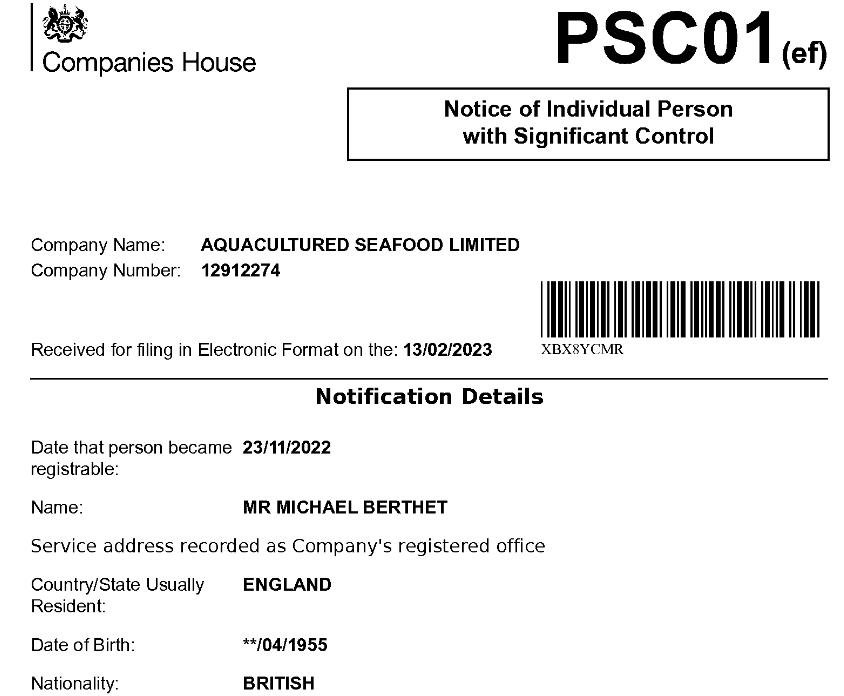 Companies House AquaCultured 13 Feb 2023 #6 Michael Berthet Companies House AquaCultured 13 Feb 2023 #6 Michael Berthet