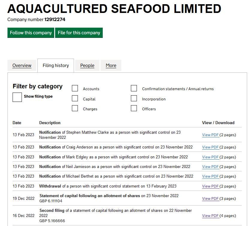 Companies House AquaCultured 13 Feb 2023 #2 Companies House AquaCultured 13 Feb 2023 #2