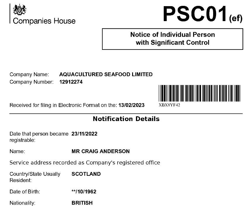 Companies House AquaCultured 13 Feb 2023 #3 Craig Anderson Companies House AquaCultured 13 Feb 2023 #3 Craig Anderson
