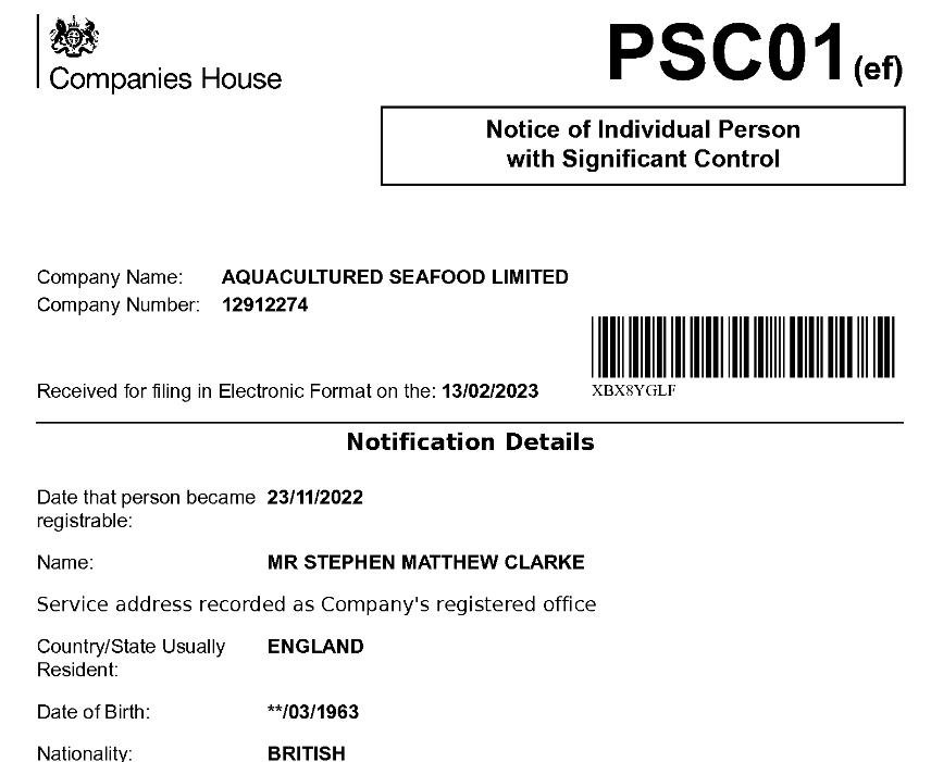 Companies House AquaCultured 13 Feb 2023 #7 Stephen Matthew Clarke Companies House AquaCultured 13 Feb 2023 #7 Stephen Matthew Clarke
