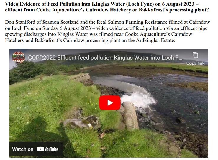 Video Evidence of Feed Pollution into Kinglas Water 6 August 2023 #1