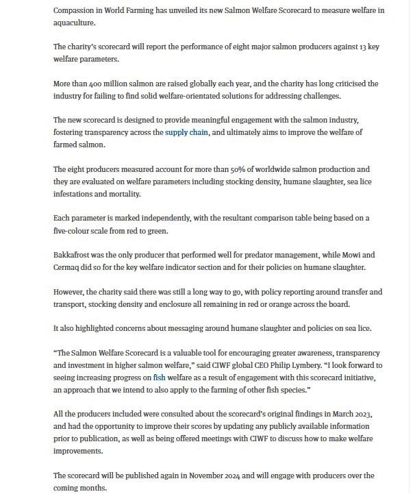CIWF Salmon Welfare Scorecard #2 Grocer CIWF Salmon Welfare Scorecard #2 Grocer