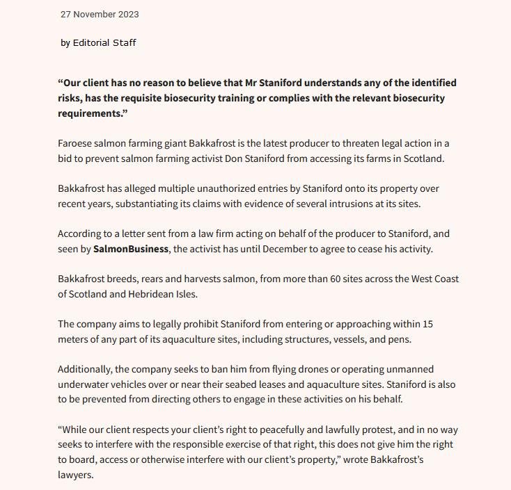 Bakkafrost threat 24 Nov 2023 #16 Salmon Business