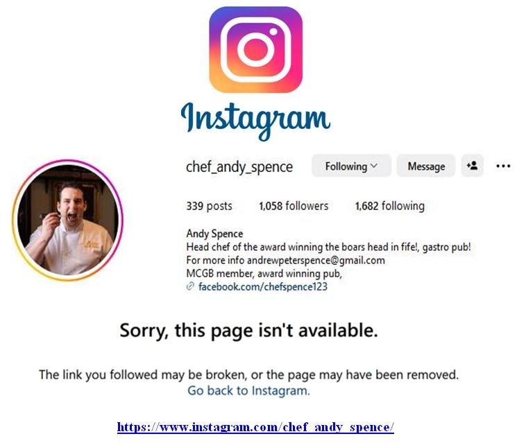 Chef Andy Spence Instagram blocked Chef Andy Spence Instagram blocked